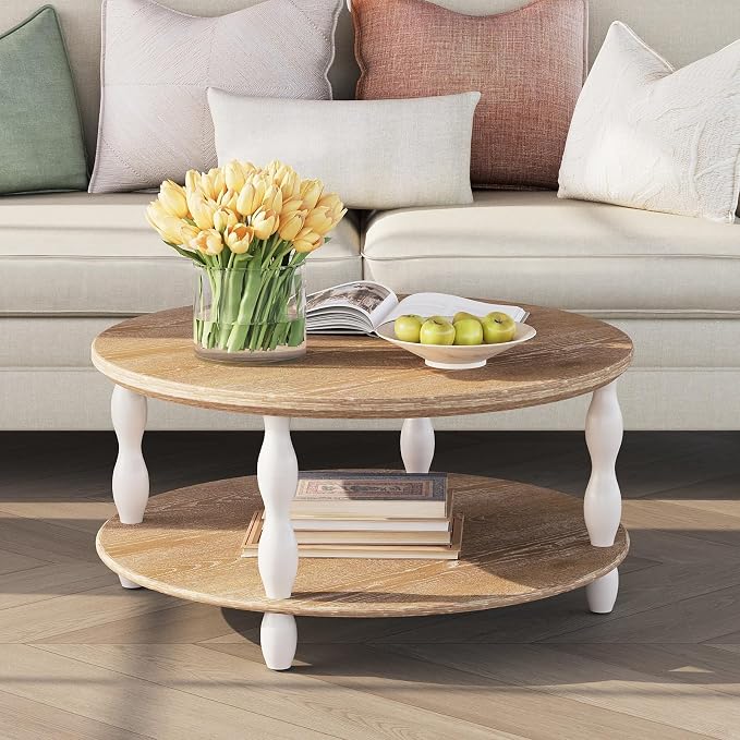 karlott Farmhouse Coffee Table, 30.3" Round Coffee Tables by KARLOTT