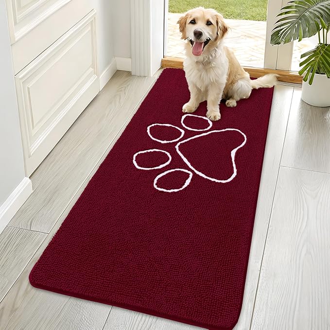 OLANLY Dog Door Mat for Muddy Paws 70x35, Paw Print Design Chenille Mud Mat | by OLANLY