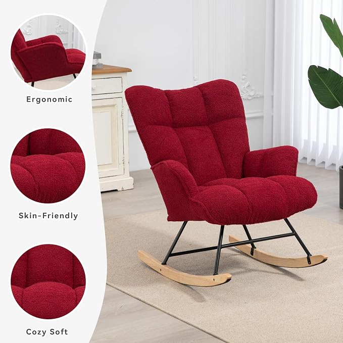 SAETSFEG Rocking Chair Nursery Teddy Upholstered Glider Rocker Rocking Accent - Image 3