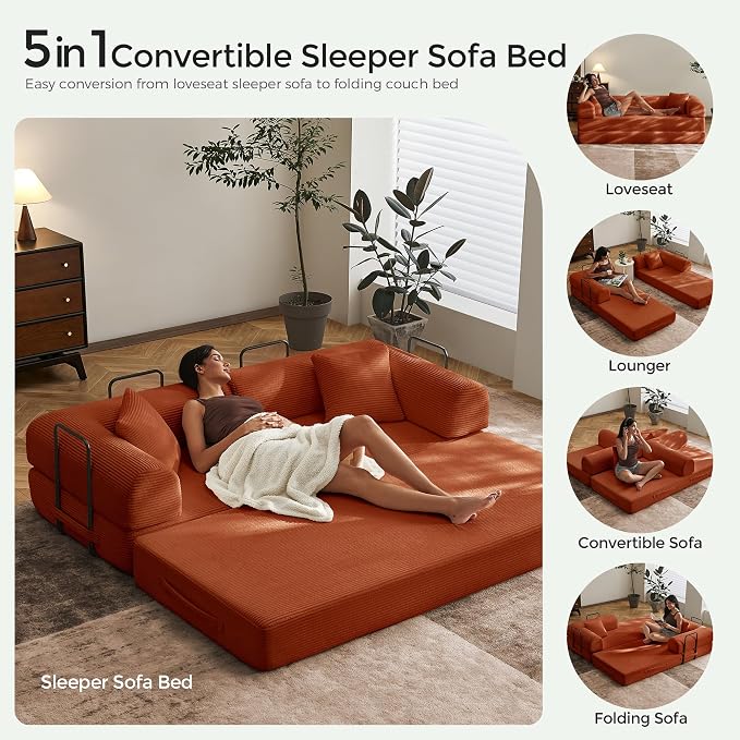 79" Convertible Sofa Bed with Fixed-Shape Frame & Removable Armrests, Modular - Image 5