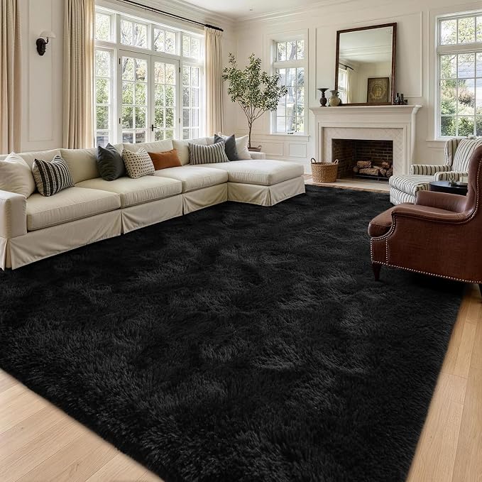 8x10 Extra Large Black Fluffy Area Rug Non-Slip - Image 2