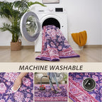 Area Rugs for Living Room, 6x9 Washable Area Rug for Bedroom, Retro Floral - Image 2