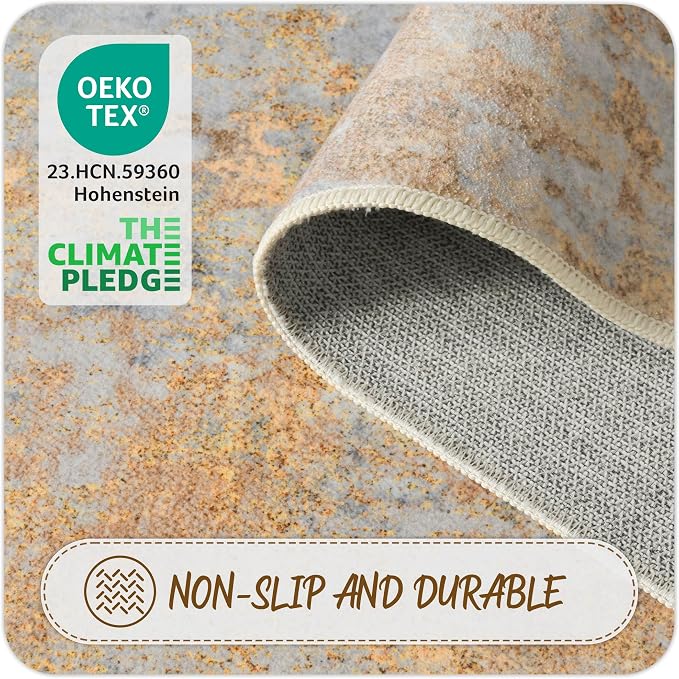 Beige Gold Rug Runners for Hallways Kitchen 2.6x8 Non Slip Washable Entryway - Image 4