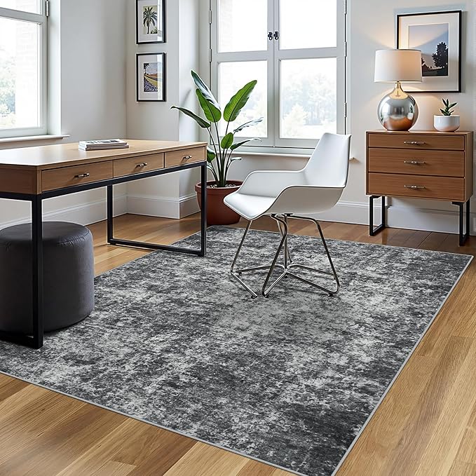 4x6 Area Rugs for Living Room Washable Bedroom Dining Room Black Grey | Modern - Image 3