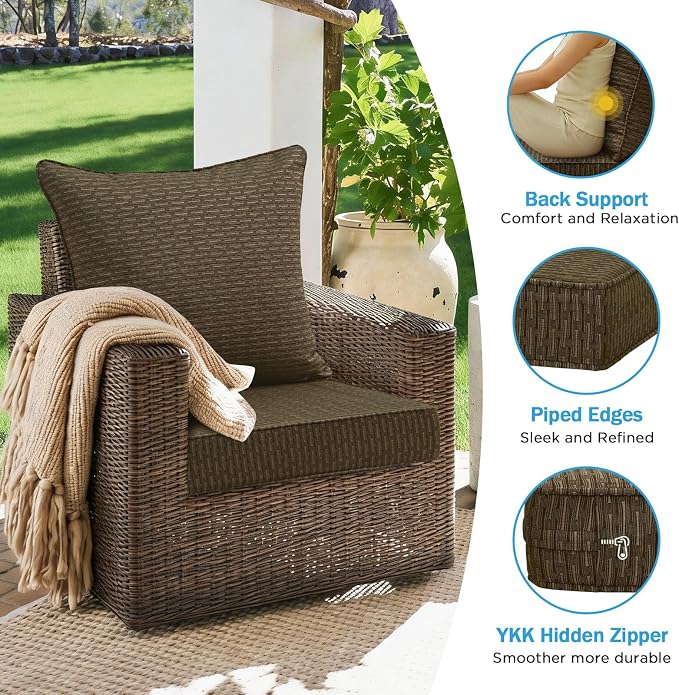 Sunbrella Outdoor Deep Seat & Back Cushion Set, 24 x 24 Inch Water Repellent - Image 6