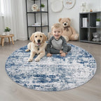 Round Area Rug Living Room: 5 ft Modern Washable Carpet Blue | - Image 2