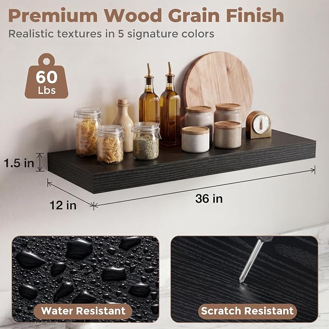 12 inch Deep Floating Shelves for Wall, 36 inch Wide Engineered Wood Wall - Image 3