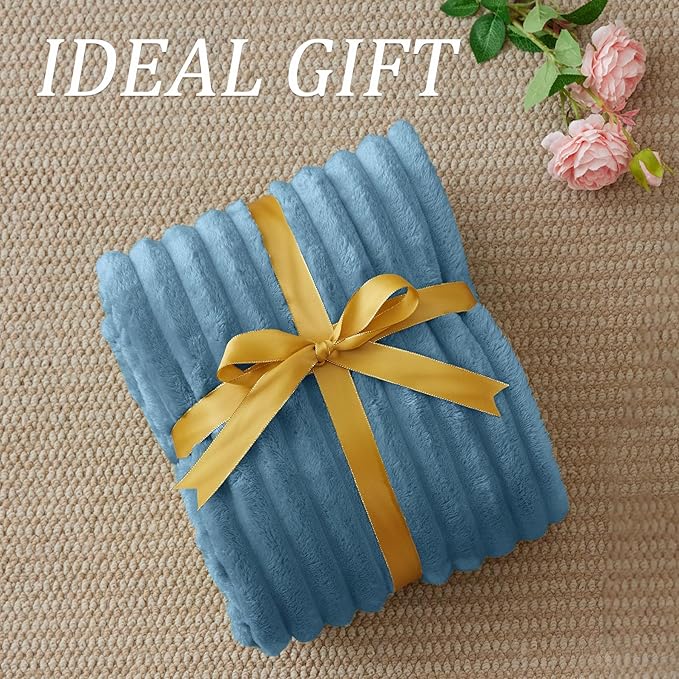 BEDELITE Ribbed Twin Blanket for Couch & Bed, Light Blue, Warm Yet Lightweight - Image 6