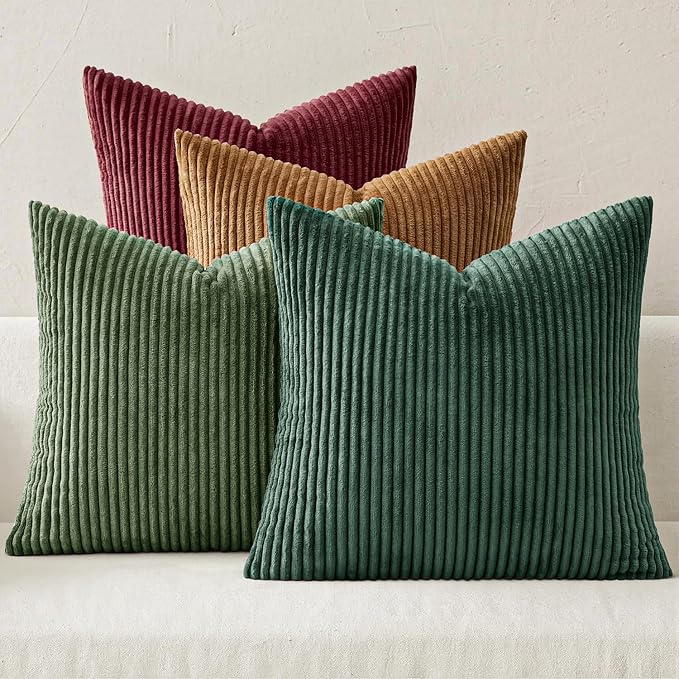 MIULEE Soft Corduroy Decorative Throw Pillow Covers Christmas Green 18x18 | Set by MIULEE