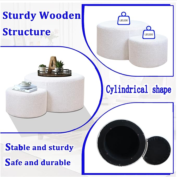 Upholstered Round Nesting Coffee Tables Set of 2 - Image 7