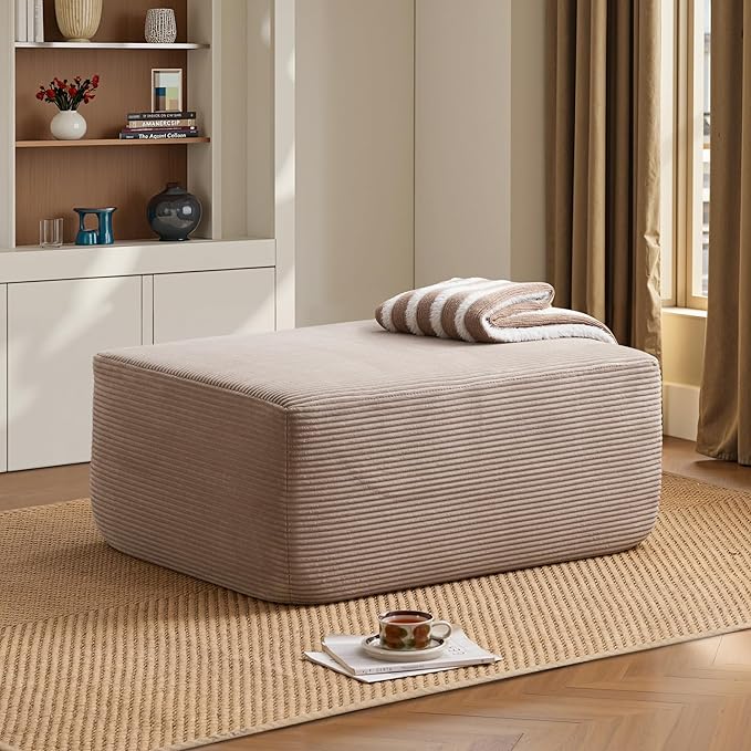 ovios 37" Corduroy Ottoman, Upholstered Cloud Ottoman by OVIOS
