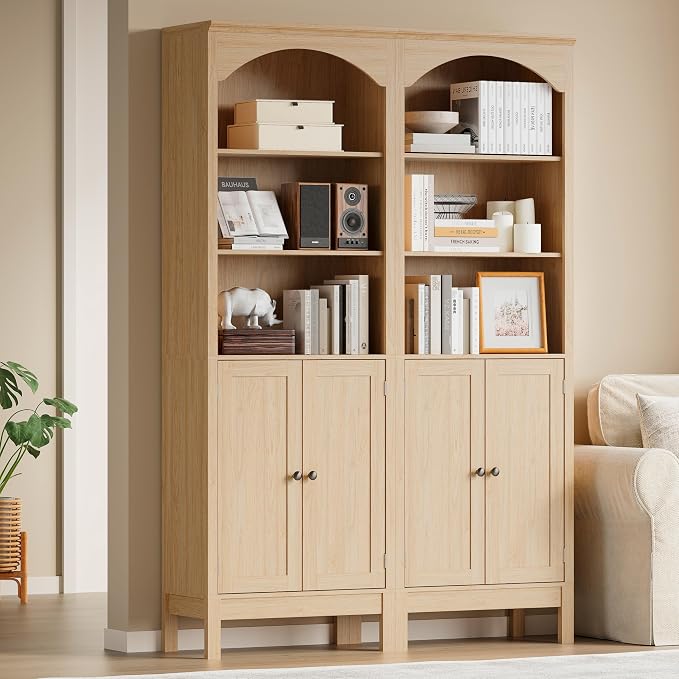 Bookshelf with Doors, Floor Standing Display Storage Cabinet - Image 3