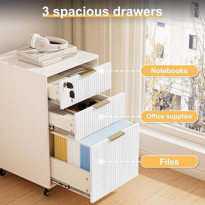 3 Drawers Fluted Mobile File Cabinet - Image 4
