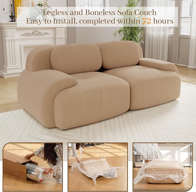 Boneless Sectional Couch, No Assembly Required, 81.8” Modular Cloud Sofa - Image 9
