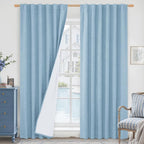 Stone Blue 100% Blackout Linen Living Room Curtains 84 Inch 2 Panels | Linen by LAMIT