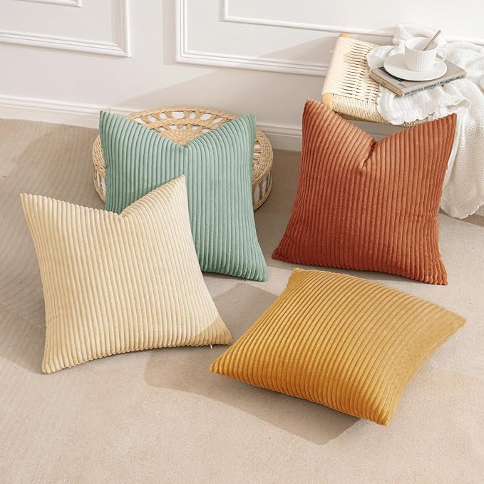 MIULEE Soft Corduroy Decorative Throw Pillow Covers Teal-Rust 16x16 | Set of 4 - Image 2