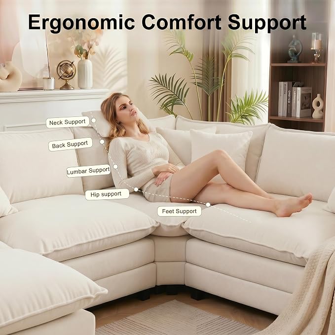 111.4" V-Shaped Corner Couch Sectional｜5 Seat Customizable Modular Cloud - Image 5