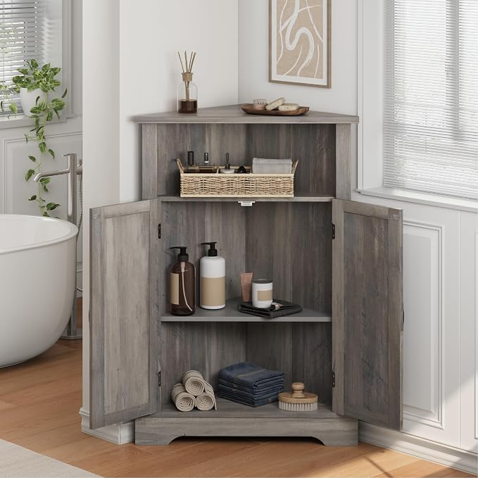 Smuxee Bathroom Corner Storage Cabinet, Farmhouse Floor Corner Cabinet - Image 3