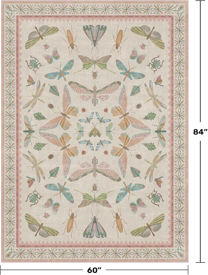 Butterfly Area Rugs 5x7 for Baby Nursery, Cute Light Pink Rugs for Bedroom Girls - Image 2