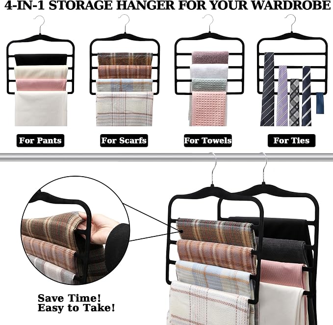 Closet Organizers and Storage, 2 Pack Pants-Hanger-Space-Saving, Velvet Clothes - Image 2