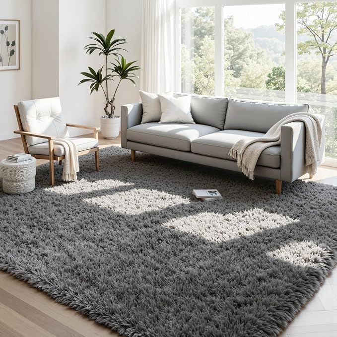 4x6 Fluffy Shag Area Rugs for Living Room Bedroom: Soft Carpet Light Gray | - Image 2