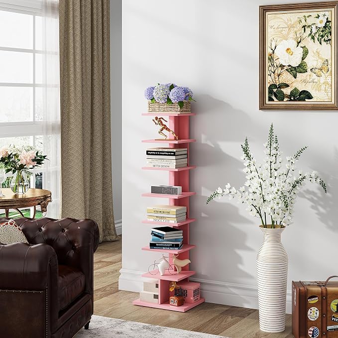 TUTOTAK Bookshelf, 8-Tier Bookcase, Narrow Spine Book Shelf - Image 3