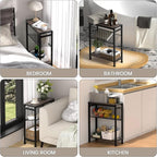 Side Table for Small Space, 3-Tier Narrow End Tablewith Magazine Holder - Image 8