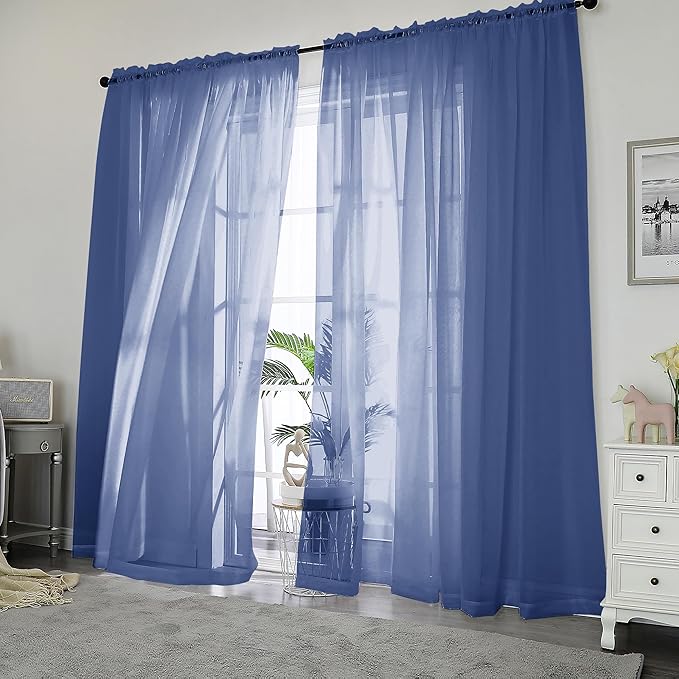 Chyhomenyc Royal Blue Sheer Curtains 84 Inches Long, 2 Panels | Light Filtering by Chyhomenyc