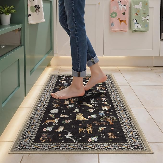 Black Floral Area Rug 2x3 for Bedroom Kitchen | Ultra-Thin;Boho Style;Non Slip - Image 2