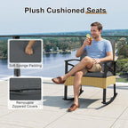 Tangkula 3 Pieces Outdoor Rocking Chairs Set, Rattan Heavy Duty Cushioned - Image 5