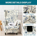KRFOONN Velvet Wing Chair Slipcovers 2 Piece Stretch Printed Wingback Chair - Image 3