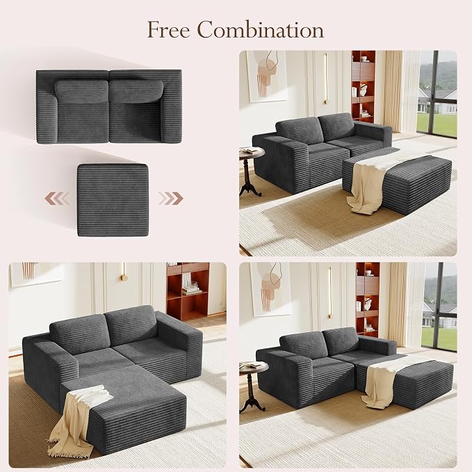 Vesgantti 80" Modular Sectional Sofa, Corduroy Cloud Couch - Image 7