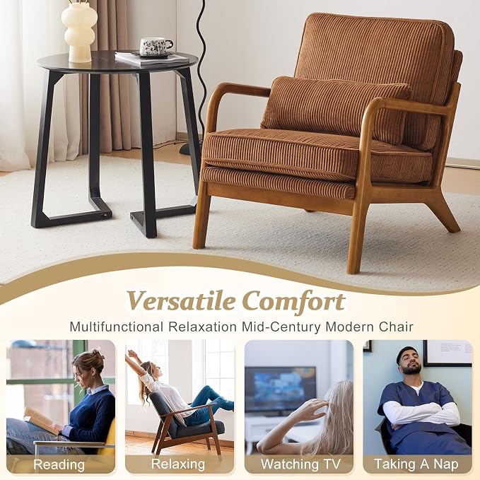 VINGLI Upgraded Premium Corduroy Accent Chair, Upholstered Arm Chair, Solid - Image 8