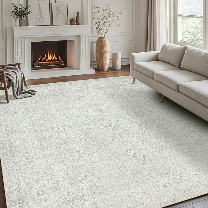 8x10 Washable Area Rugs for Living Room, Dining Room | Neutral, Ultra Soft Faux by Srugn