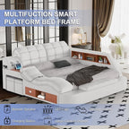 Luxury Smart King Bed Frame, Leather Headboard/Strong Wooden Slats - Image 3