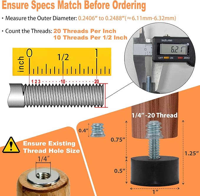 NEWBYTEK 1/4-20 Rubber Adjustable Furniture Leveler，8 Pack Leveling Feet Screws - Image 2