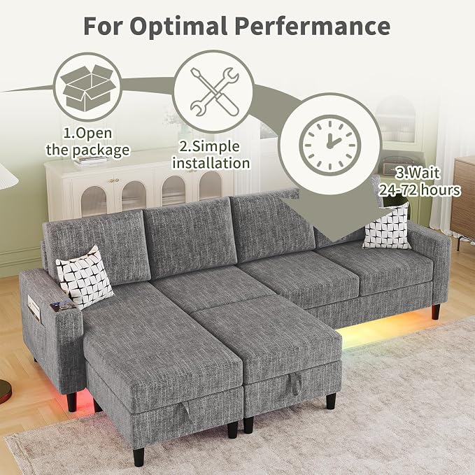 Sectional Couches for Living Room, 6-Seats Soft Linen Fabric Sectional Sofa - Image 8