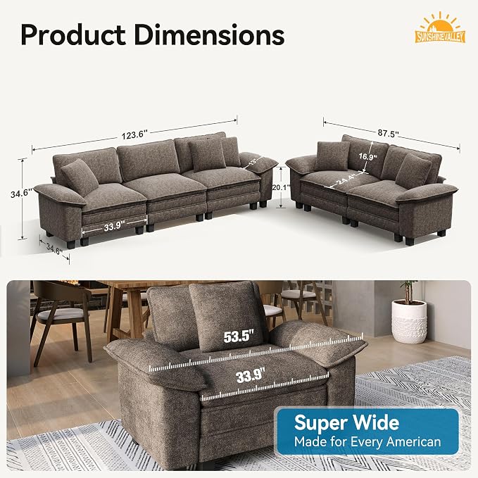 SUNSHINE VALLEY Sofa and Loveseat Set, Oversized Chenille Modular Love seat and - Image 8