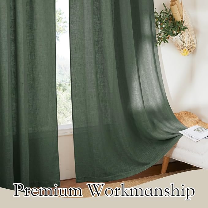 RYB HOME Farmhouse Boho Linen Sheer Curtains 90 inches Long - Image 5