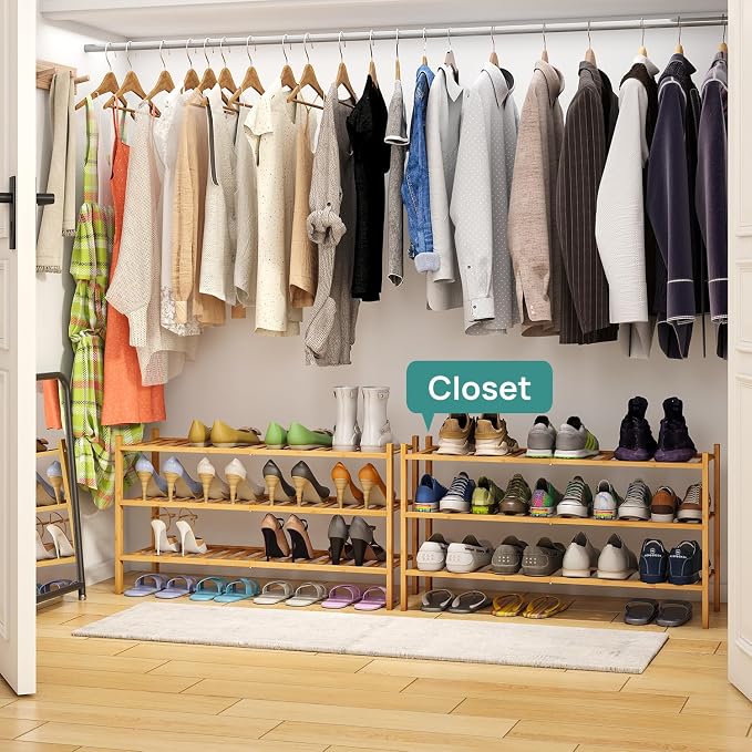 viewcare 3-Tier Long Shoe Rack, Bamboo Wood Shoe Rack - Image 2