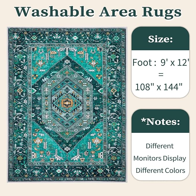 SERISSA 9x12 Washable Non Slip Boho Area Rug - Image 6