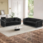 Luxury Chesterfield Sofa Set of 2, Velvet Tufted Couch Victorian Black and - Image 9