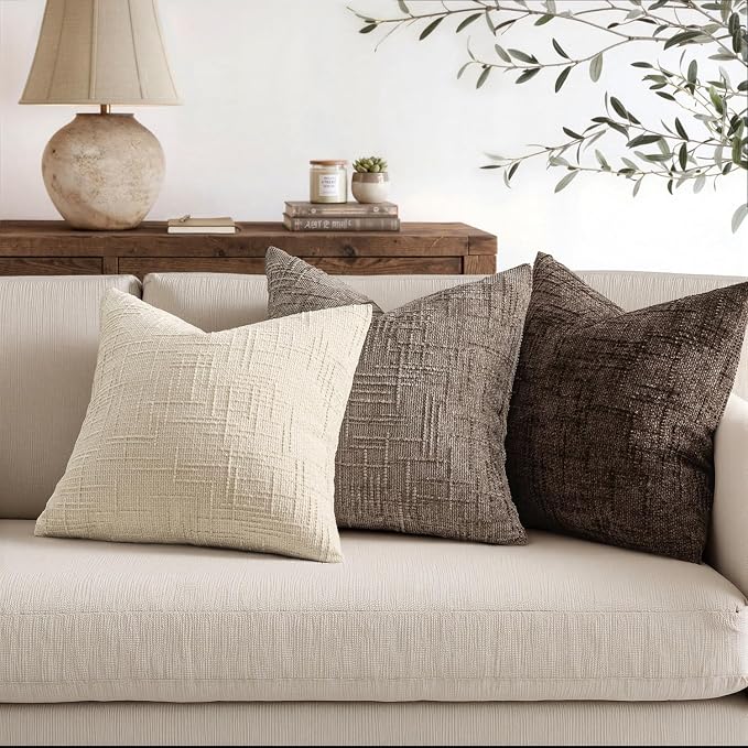 MIULEE Chenille Textured Throw Pillow Covers Taupe Grey 16x16 Set of 2 | Slubby - Image 5