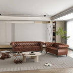 ORRD 2 Piece Living Room Set, Chesterfield Leather Sofa Loveseat Couch - Image 9