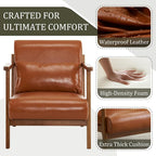 Accent Chair and Ottoman Set, Mid-Century Modern Faux Leather Armchair - Image 7