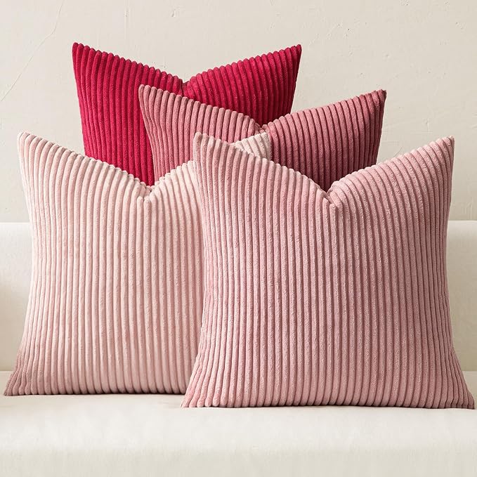 MIULEE Soft Corduroy Decorative Throw Pillow Covers Pink Series 20x20 | Set of 4 by MIULEE