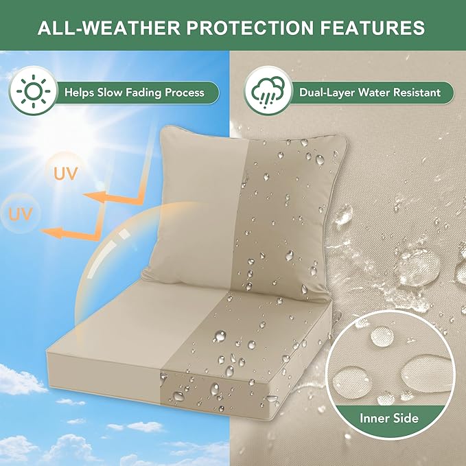 Summsun Outdoor Chair Cushions Set of 4, Waterproof Backrest and Deep Seat - Image 3