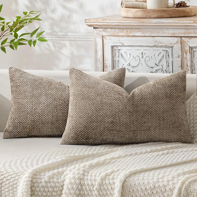 MIULEE Decorative Lumbar Throw Pillow Covers 12x20 in Neutral Khaki 2 Pack | by MIULEE