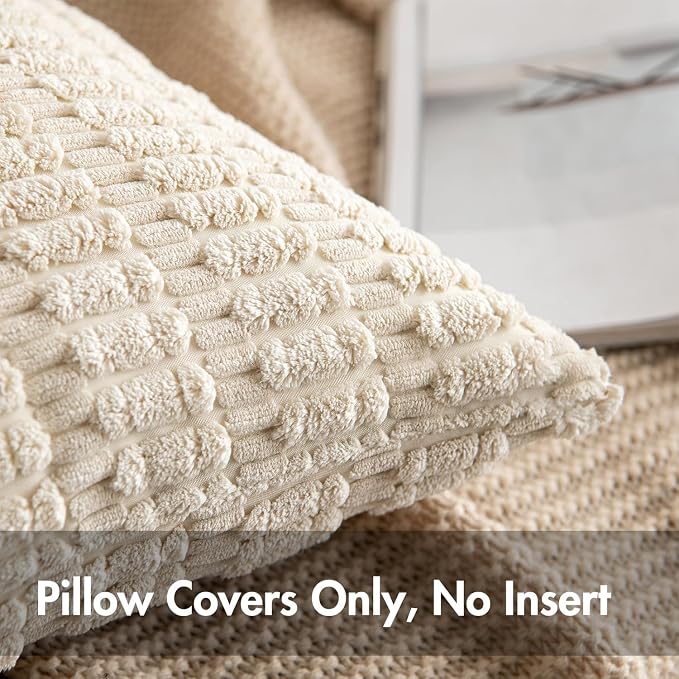 MIULEE Lumbar Corduroy Decorative Throw Pillow Covers 12x20 Cream White | Pack - Image 5