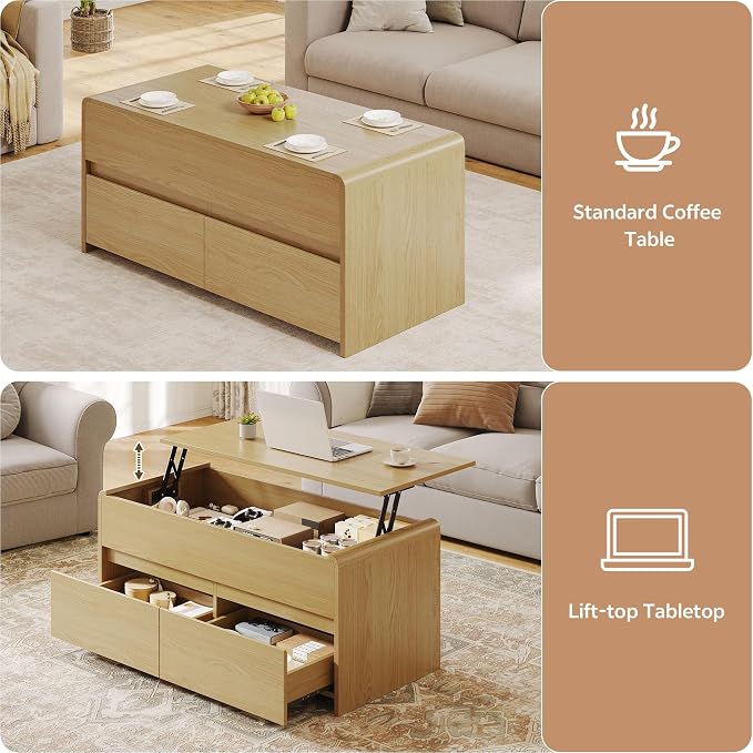 Coffee Table Lift Top with 2 Drawers, 40 Inch Multi-Function Coffee Table with - Image 3
